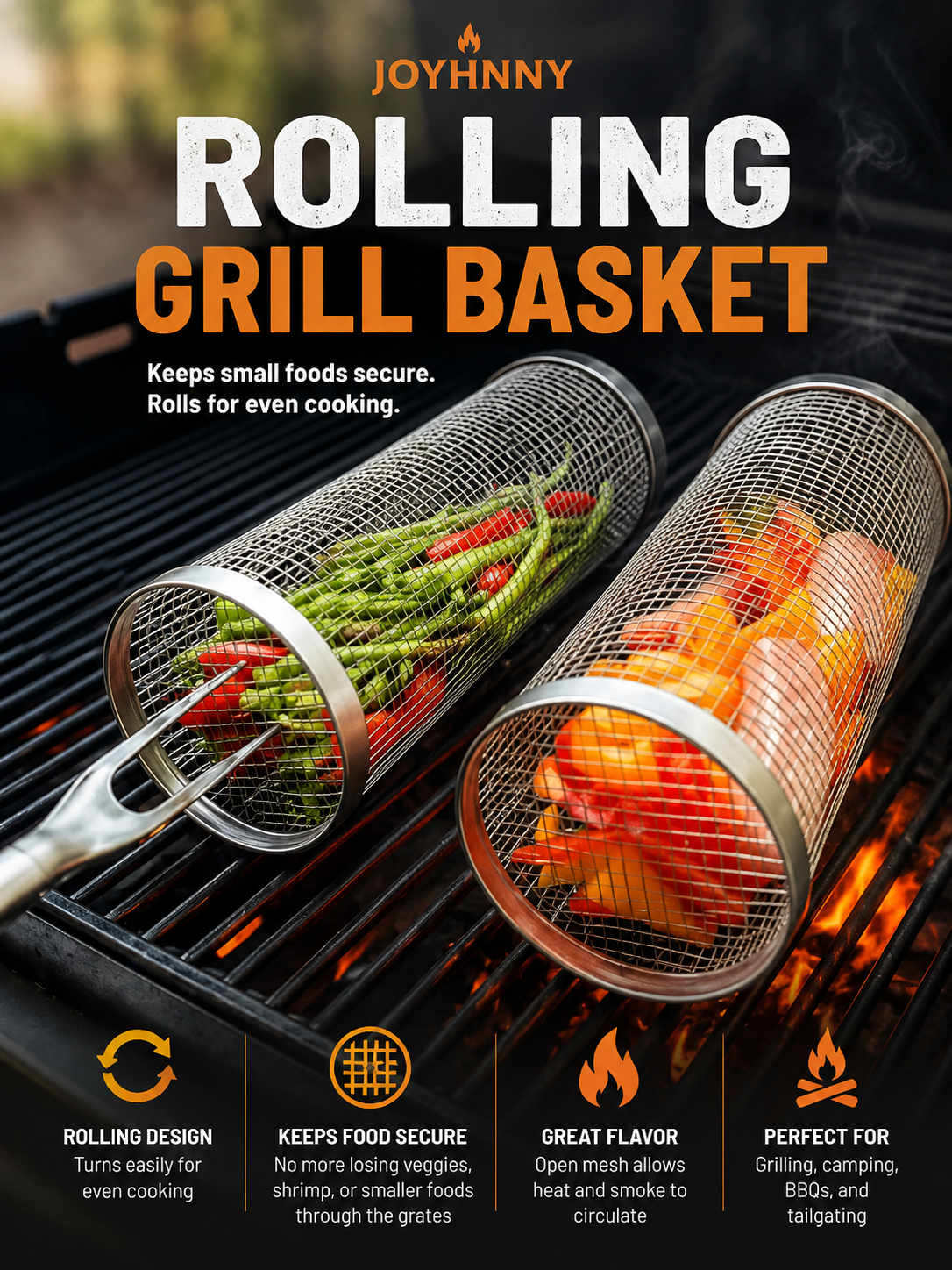 Joyhnny Rolling Grill Basket